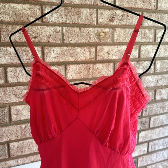 Berkshire Ruffled Fullslip 36 1950s Coral Red Nylon